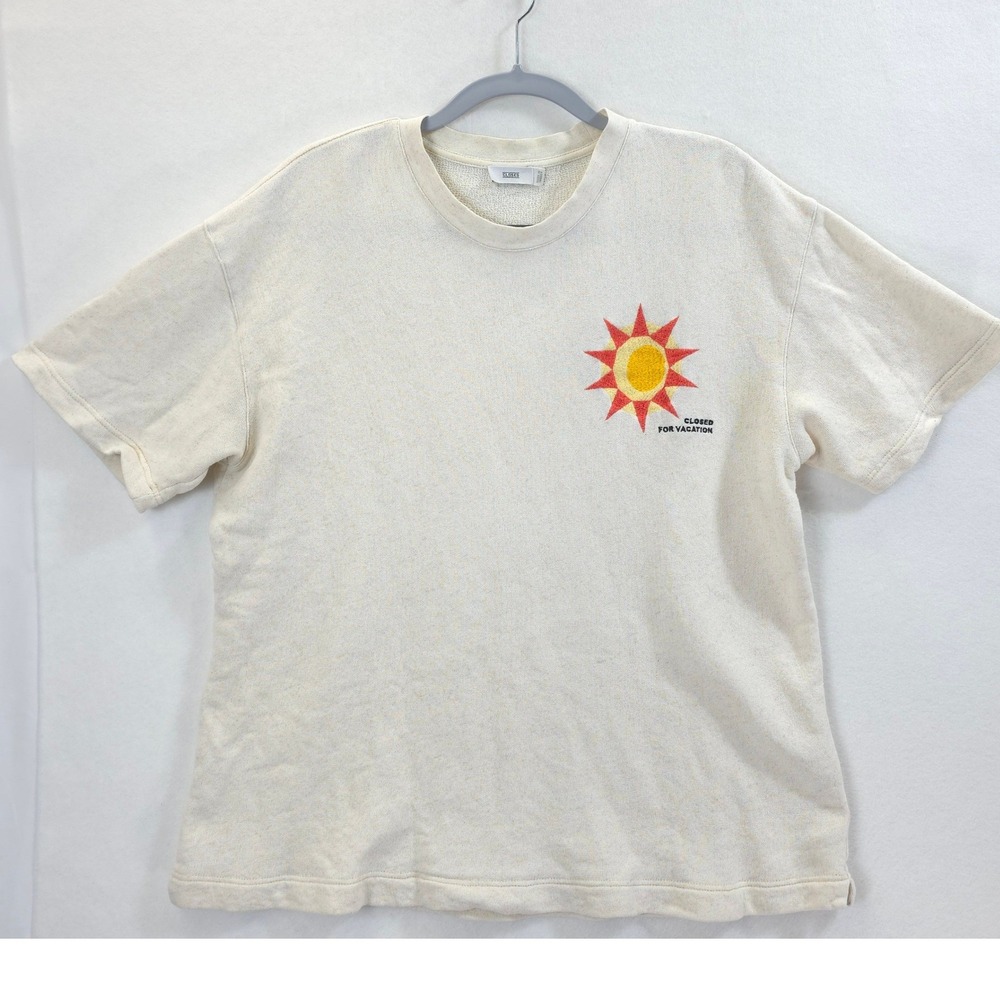 CLOSED Sun Embroidered Graphic Shirt Cotton Linen Beige Men M Coastal